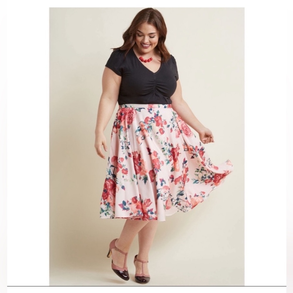 Modcloth Pink Roses Floral Ikebana for All A-line Skirt